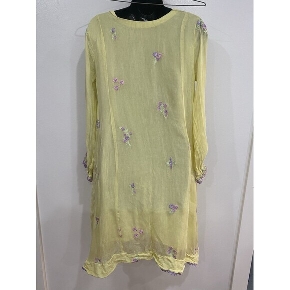 Agha Noor Afghanoor Yellow & Purple Embroidered Dress Size Medium Floral Lined - Picture 2 of 10